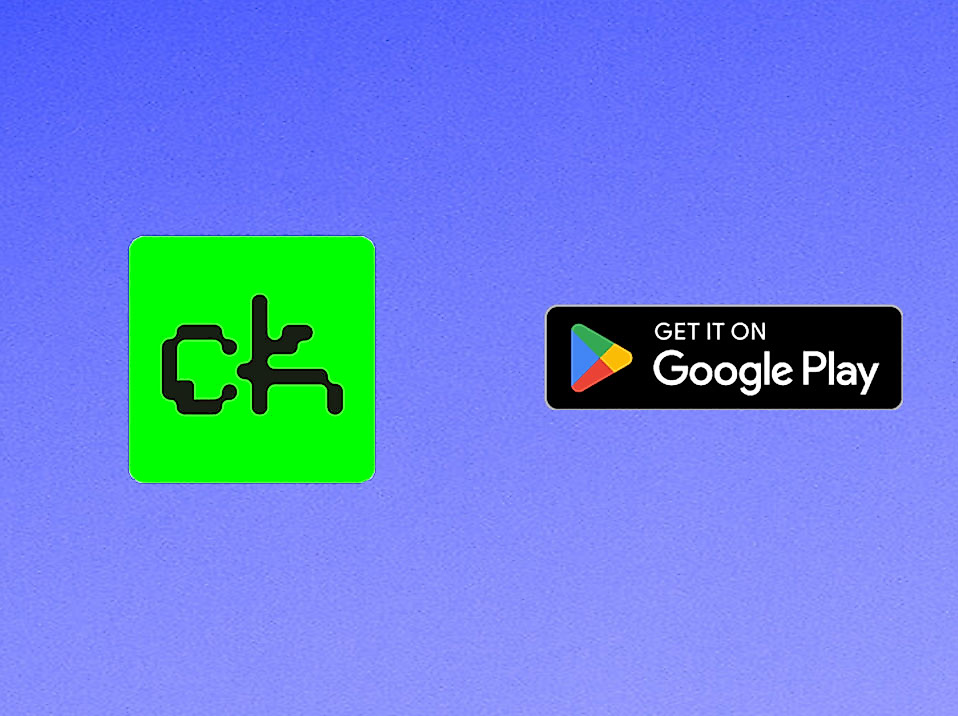 Clubkombinat logo next to “Download on the App Store” button on a blue background