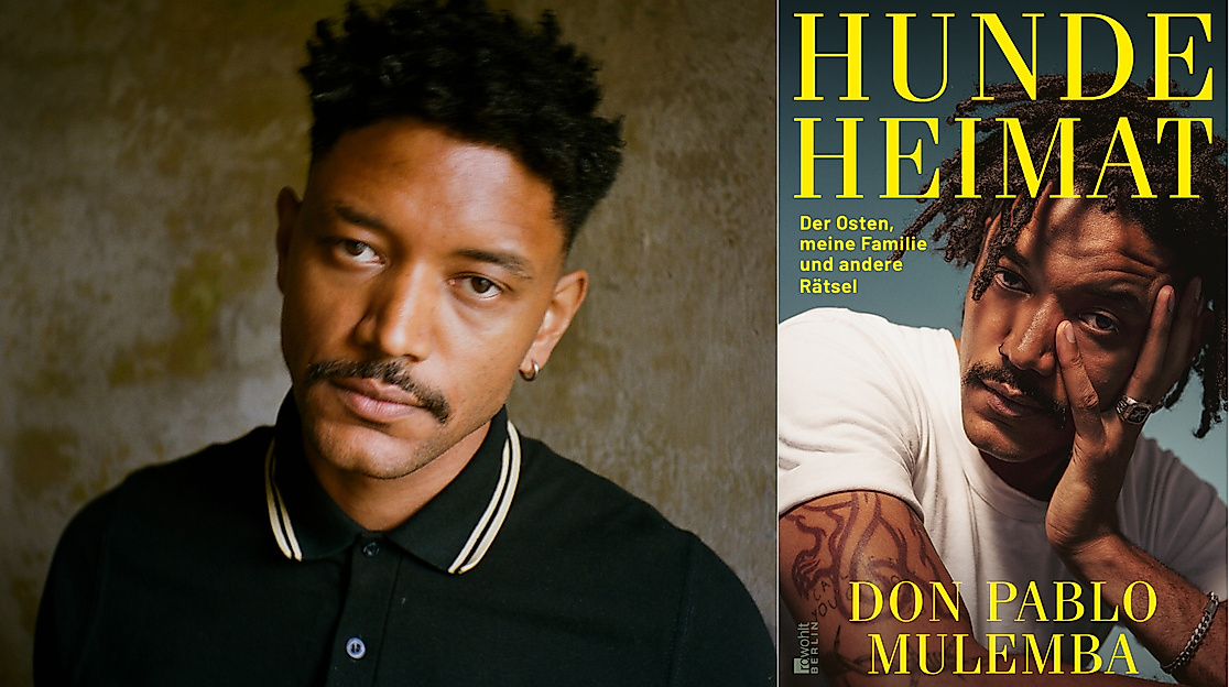 A portrait of Don Pablo Mulemba and the cover of the book "Hundeheimat".